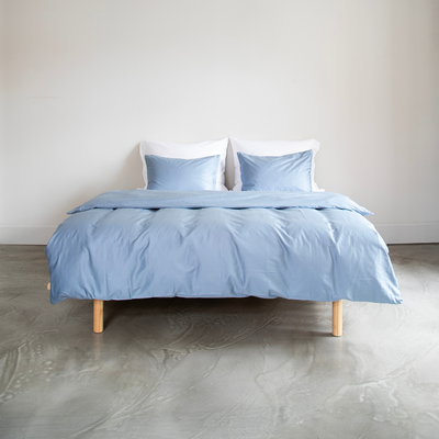 Sky blue organic cotton satin sheets 