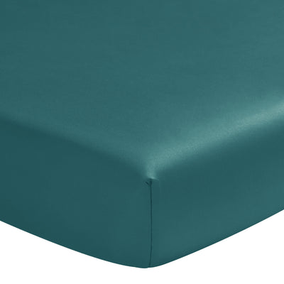 Kerosene green organic cotton satin sheet with elastic