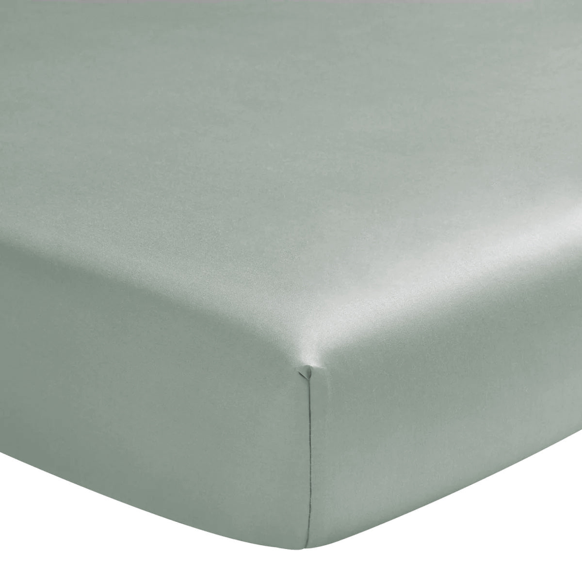 Sage green organic cotton satin fitted sheet with elastic