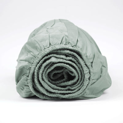 Sage green organic cotton satin fitted sheet with elastic