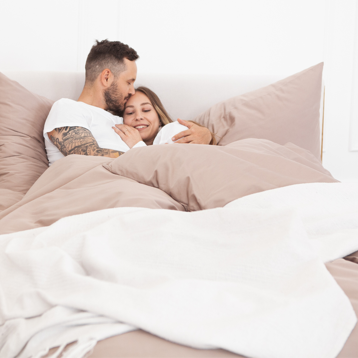 Sand beige organic cotton satin bedding