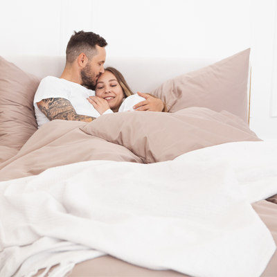 Sand beige organic cotton satin bedding
