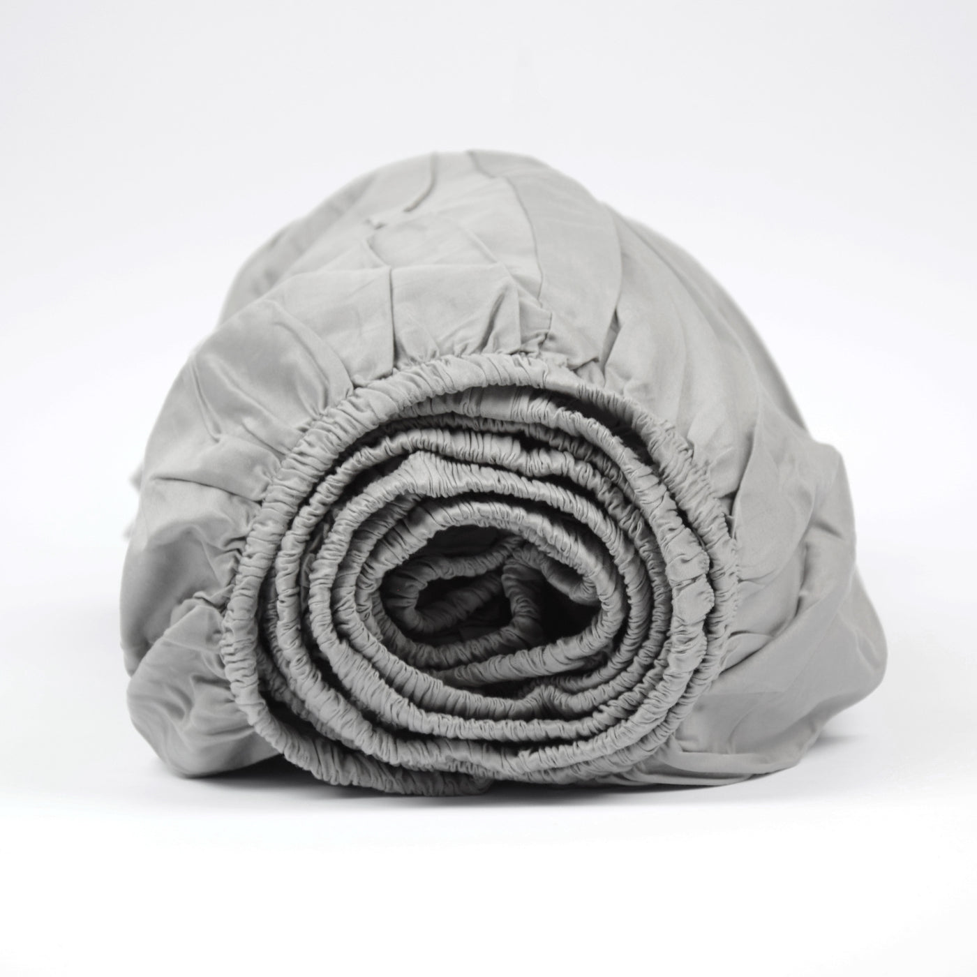 Stone gray organic cotton satin sheet with elastic