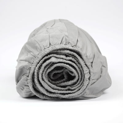 Stone gray organic cotton satin sheet with elastic