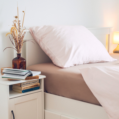 Soft pink organic cotton satin bedding