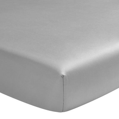 Stone gray organic cotton satin sheet with elastic