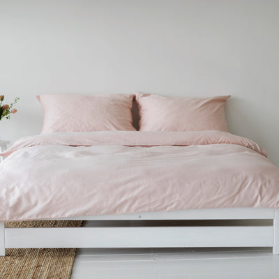 Soft pink organic cotton satin bedding