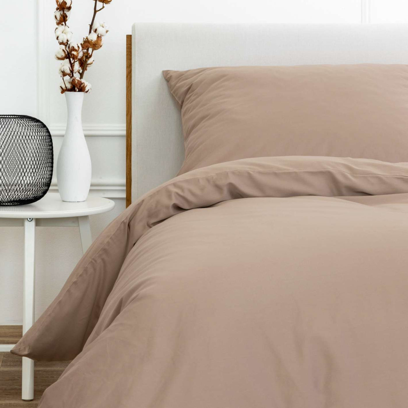 Sand beige organic cotton satin bedding