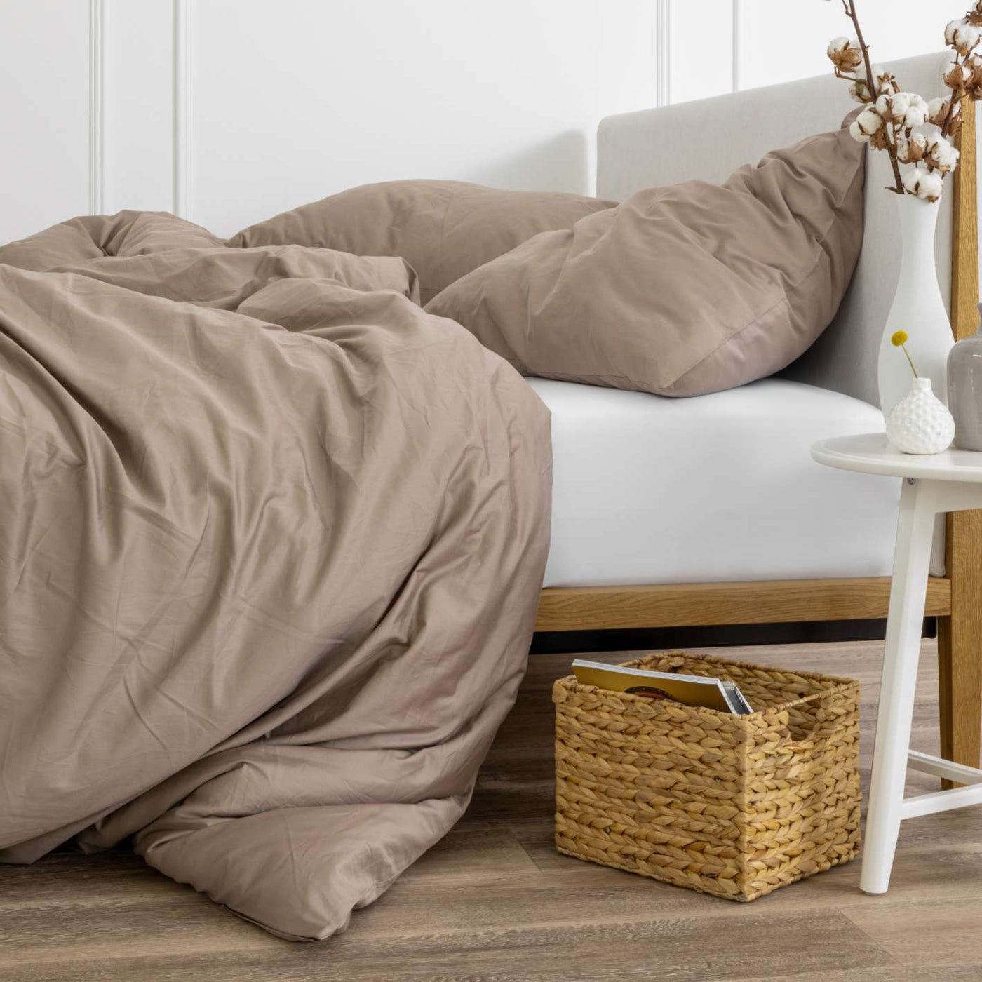 Sand beige organic cotton satin bedding