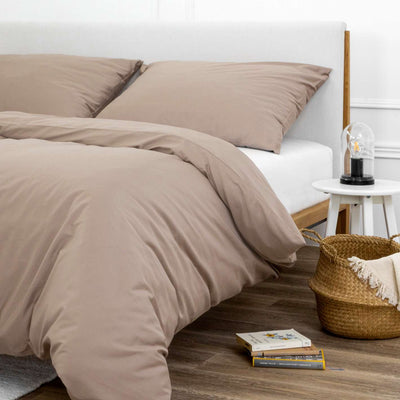 Sand beige organic cotton satin bedding