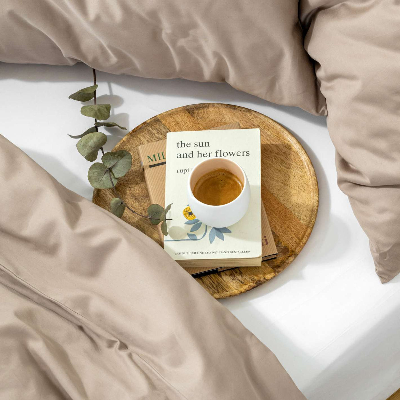 Sand beige organic cotton satin bedding