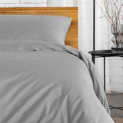 Stone gray organic cotton satin bedding