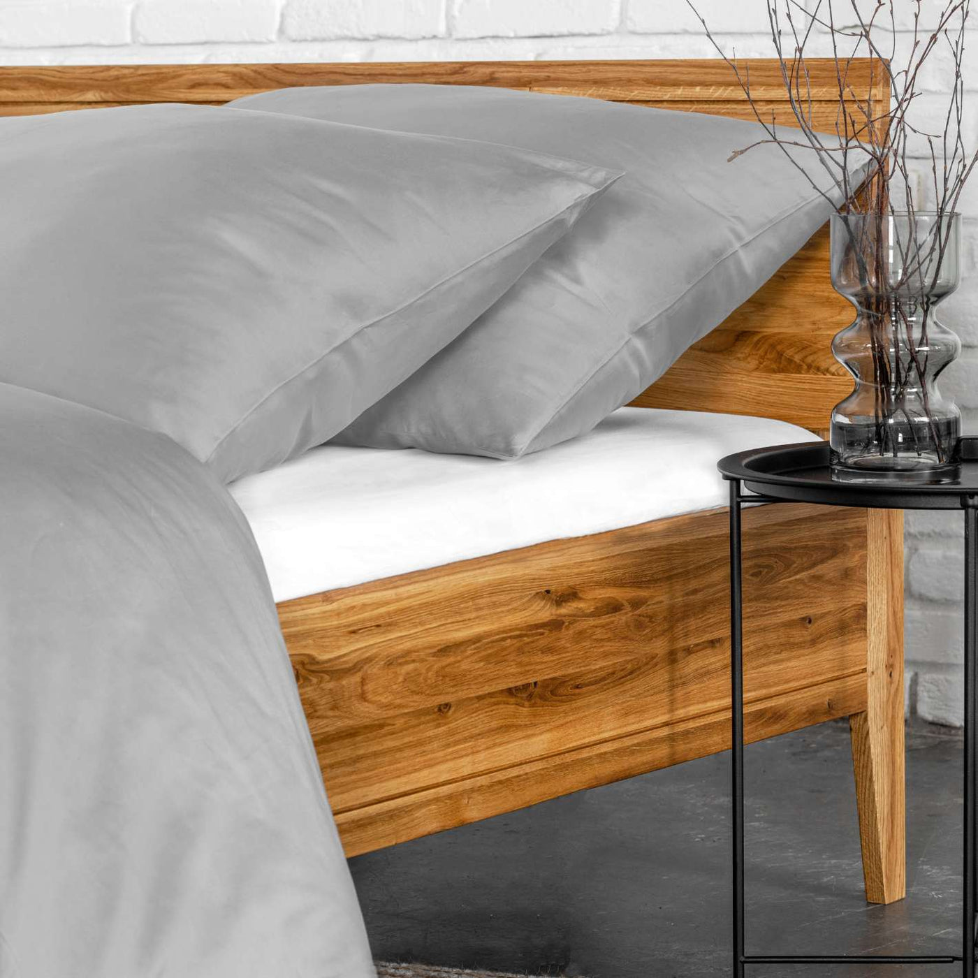 Stone gray organic cotton satin bedding