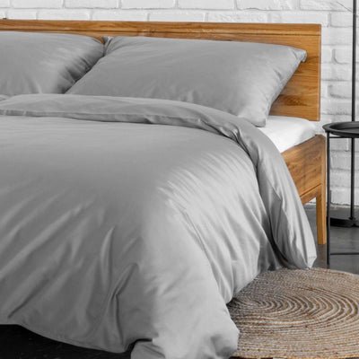 Stone gray organic cotton satin bedding
