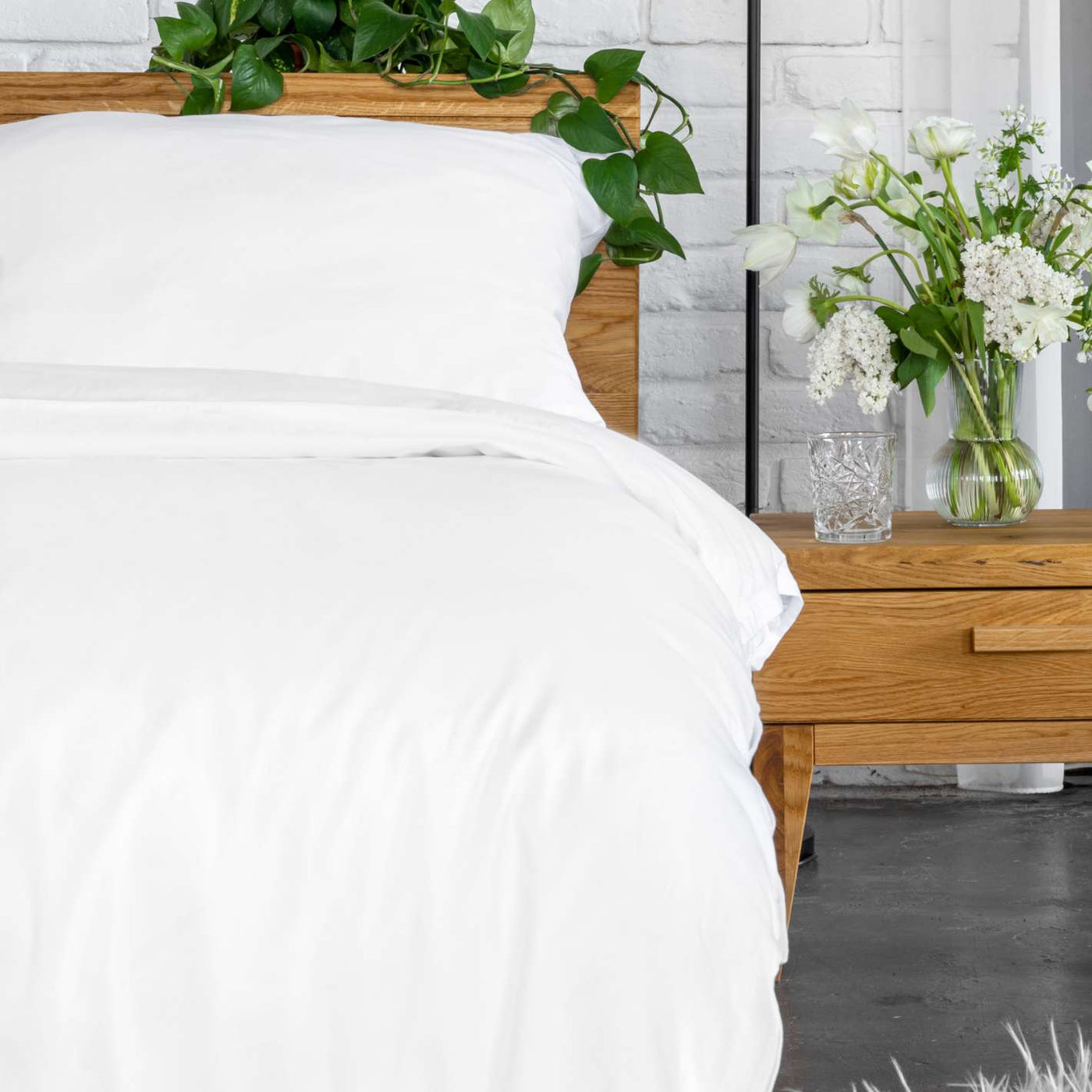 Bright white organic cotton satin sheets