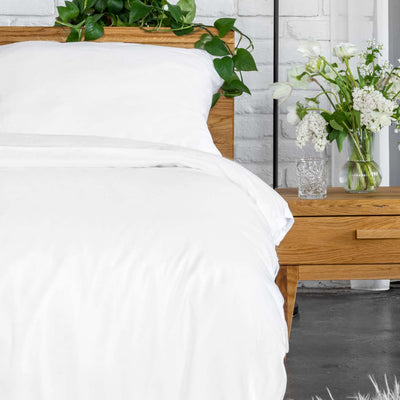 Bright white organic cotton satin sheets