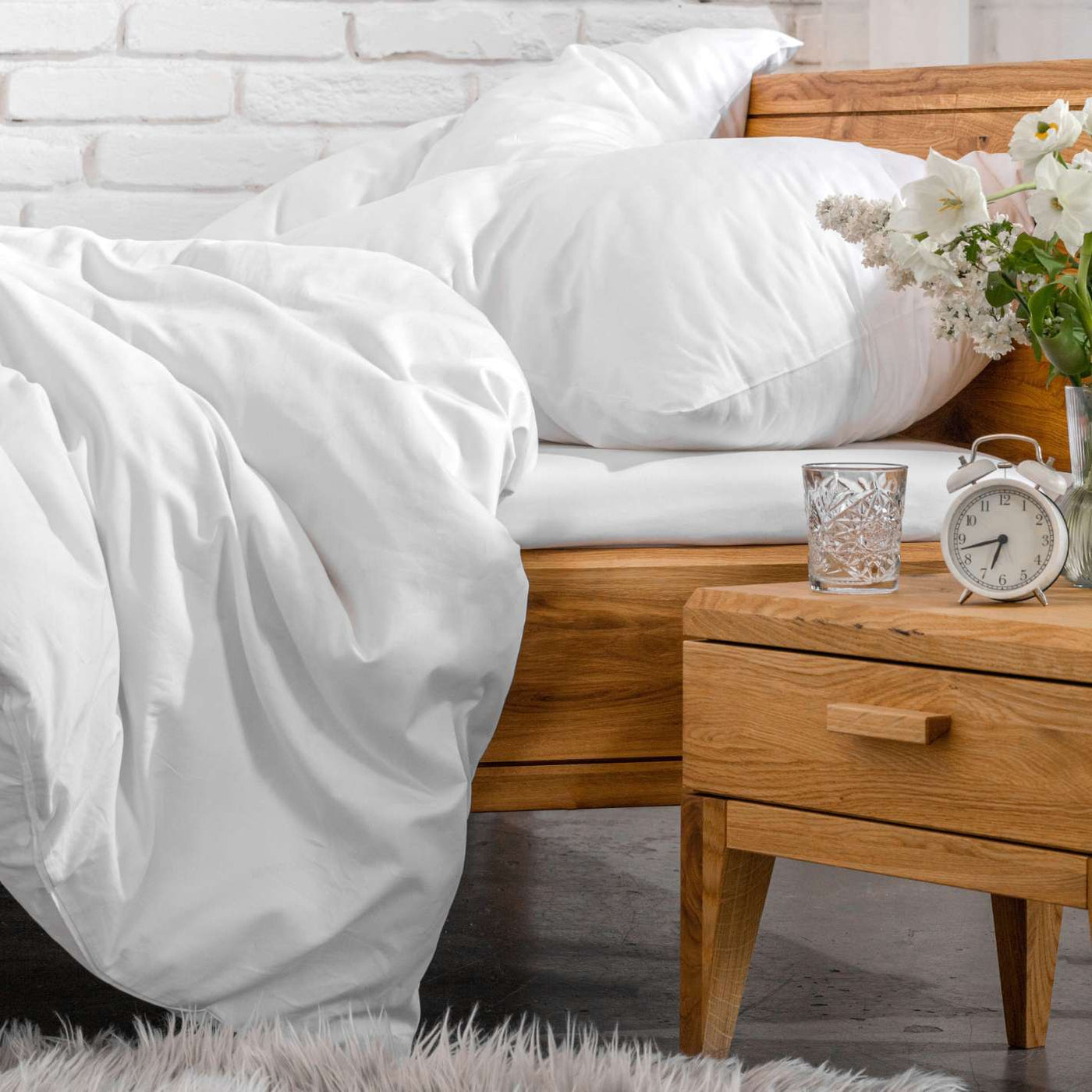 Bright white organic cotton satin sheets
